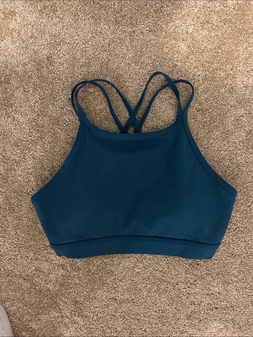 High-Neck Strappy Sports Bra in Teal